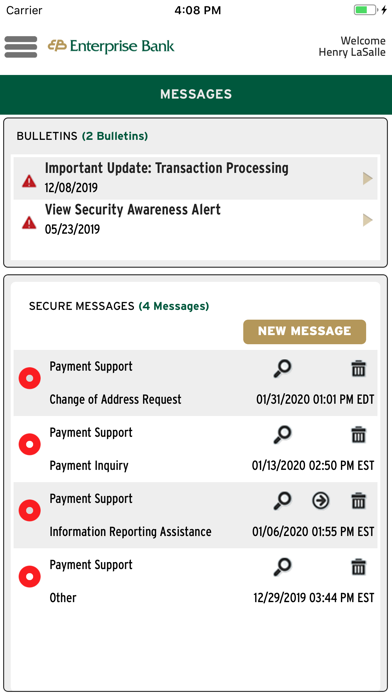 Enterprise Bank Business App Screenshot
