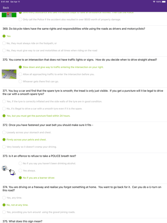 Learner driver knowledge ACT iPad screenshot