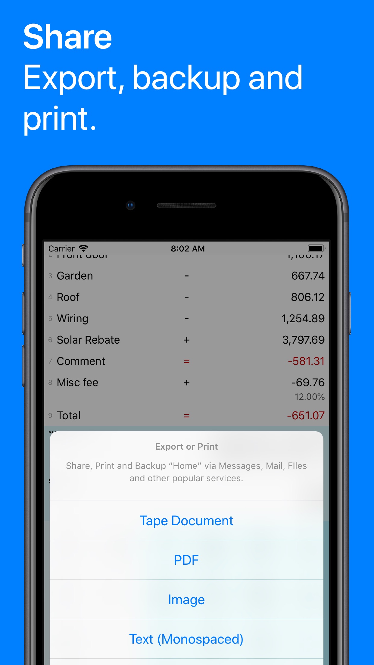 Screenshot do app Digits Tape Calculator