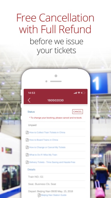China Train Booking Screenshot