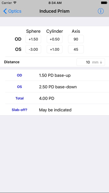 Optics Clinical Calculator