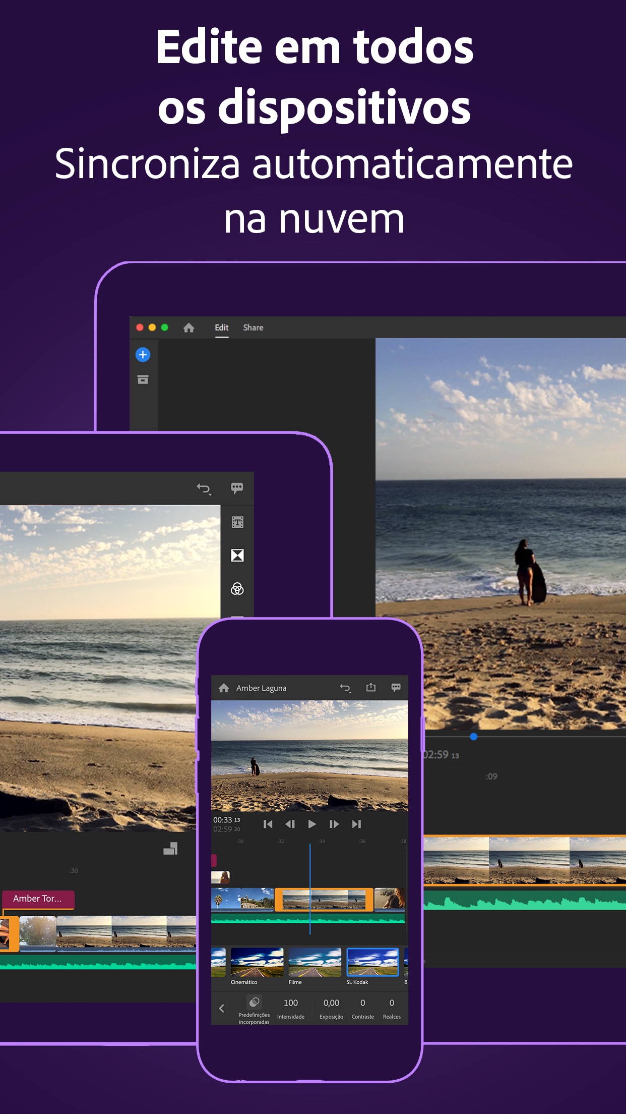 Screenshot do app Adobe Premiere Rush para Vídeo