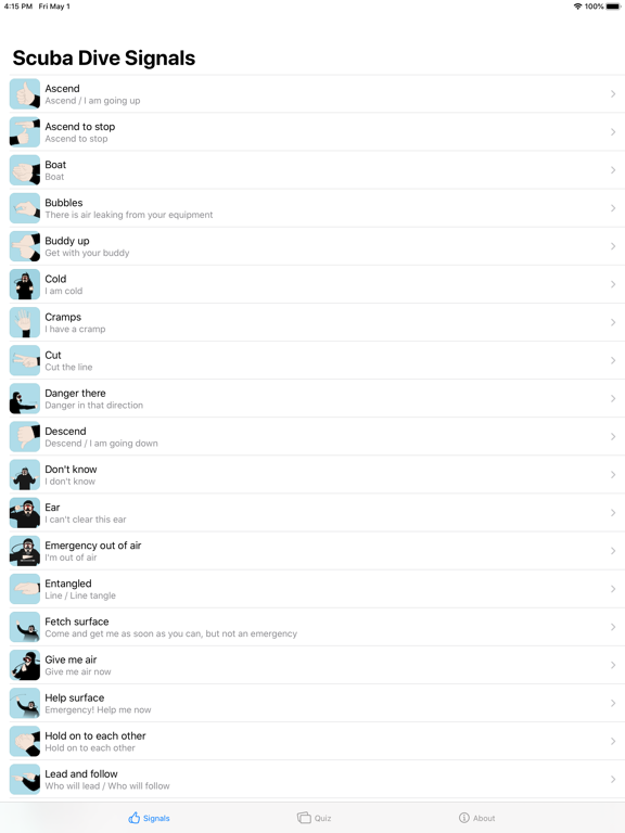 Scuba Dive Signals iPad screenshot 1 - Sports app