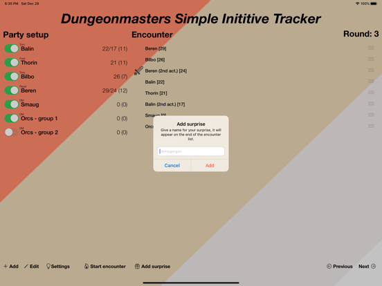 Simple Initiative Tracker iPad screenshot