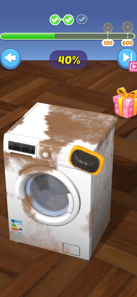 Chores! - Spring into Cleaning - This tool offers satisfying challenges such as cleaning a mud-splattered washing machine, with the interactive progress bar guiding players through the task.