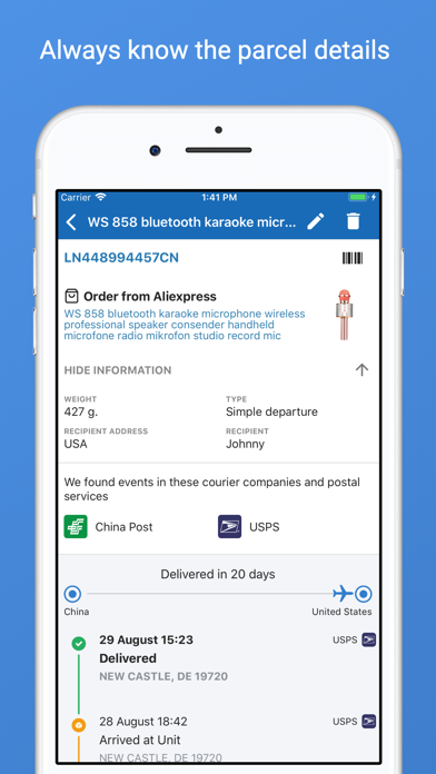 1Track Global Package Tracker Screenshot