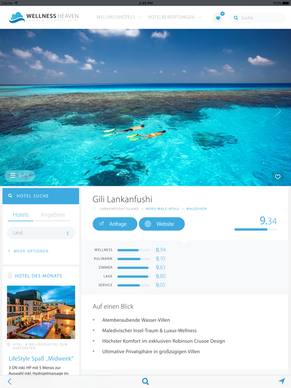Wellness Heaven Wellnesshotels iPad screenshot 2 - Travel app