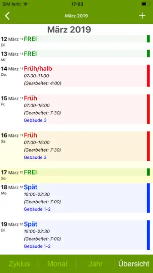 Screenshot von FlexR (Schicht Planer) auf dem iPhone 7