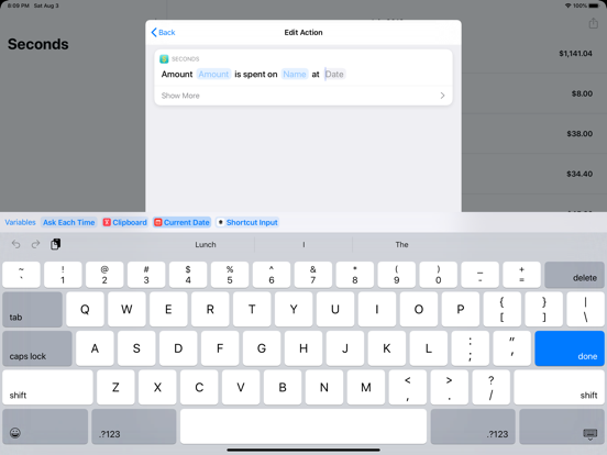 Seconds Expense iPad screenshot