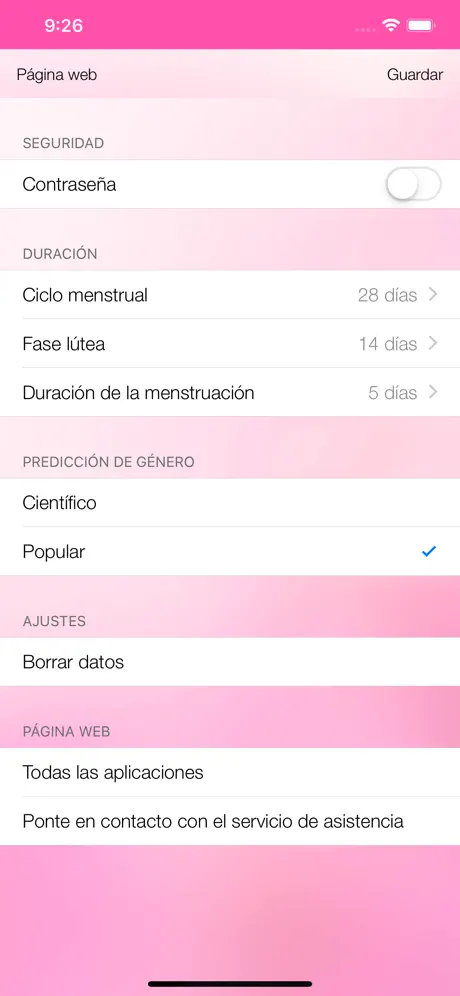 Calendario ciclo menstrual
