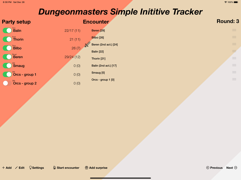 #1. Simple Initiative Tracker (iOS) โดย: Fredrik Molnar
