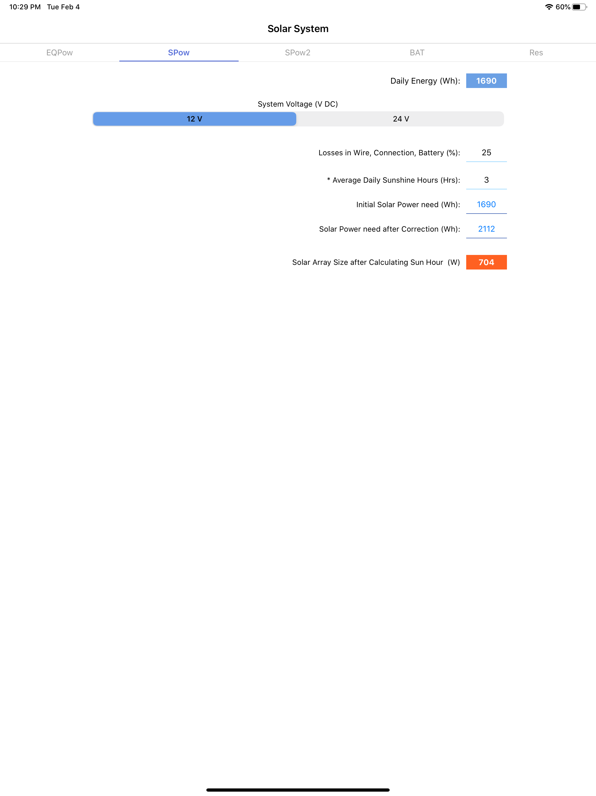 PV Calculator - off grid