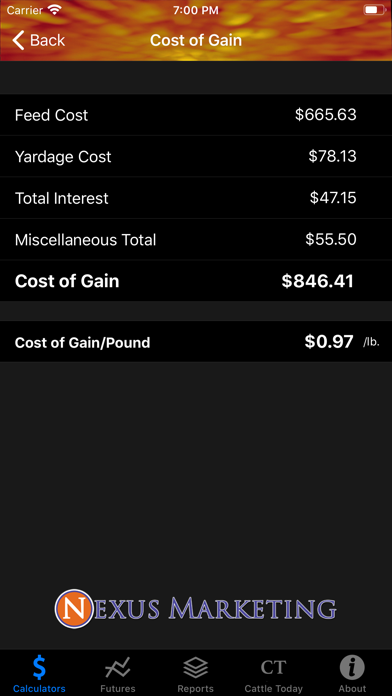 Nexus Cattle Calculator Screenshot