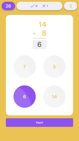 Subtraction Flash Cards Quiz screenshot