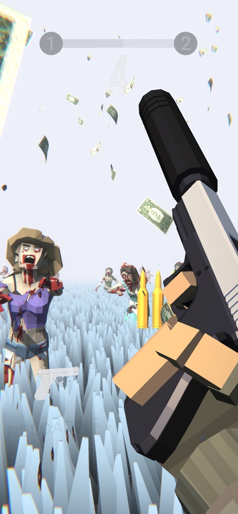 Zombie Royale - Witness the rapid-fire pistol combat and the satisfying cascade of falling currency upon defeating enemies.