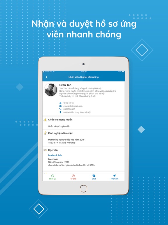 JobsGO - Nhà Tuyển Dụng iPad screenshot 2 - Business app