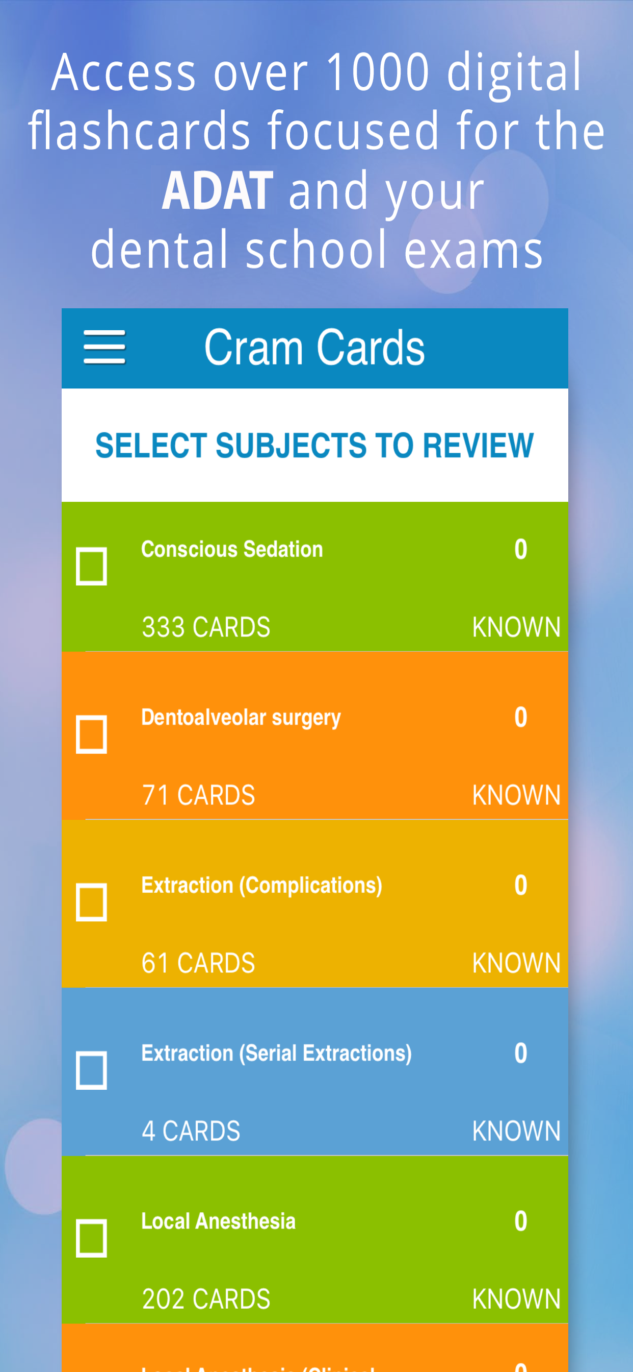 ADAT Oral Surgery Cram Cards