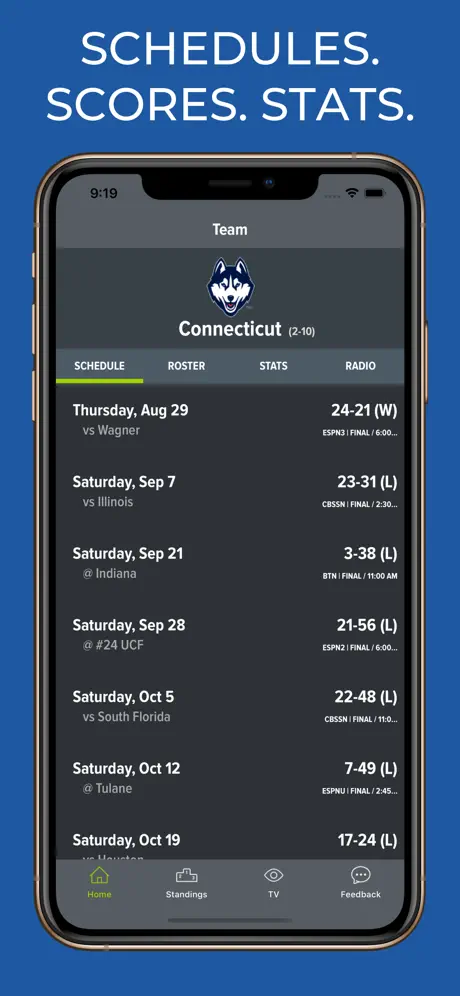 Connecticut Football Schedules