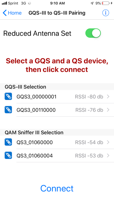 ComSonics GQSIII/QSIII Pairing Screenshot