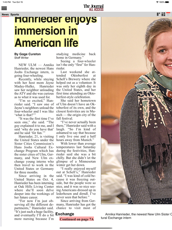 New Ulm Journal All Access iPad screenshot 4 - News app