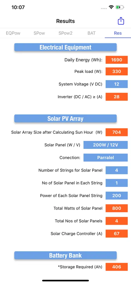 PV Calculator - off grid