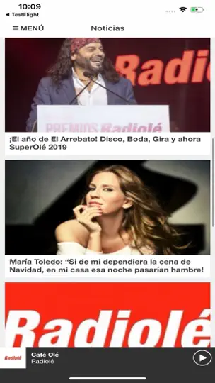 Captura de pantalla de Radiolé en iPhone 4