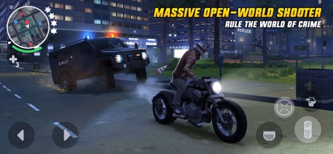 Gangstar New Orleans - 警察車両との激しいカーチェイスや、広大な都市を駆け抜けるバイクの様子から、スリリングなアクションが伝わります。