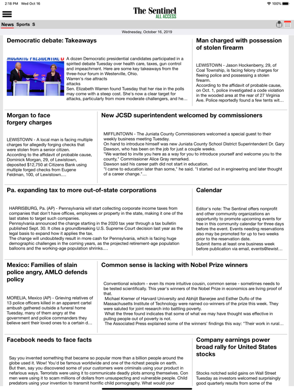 The Sentinel All Access iPad screenshot