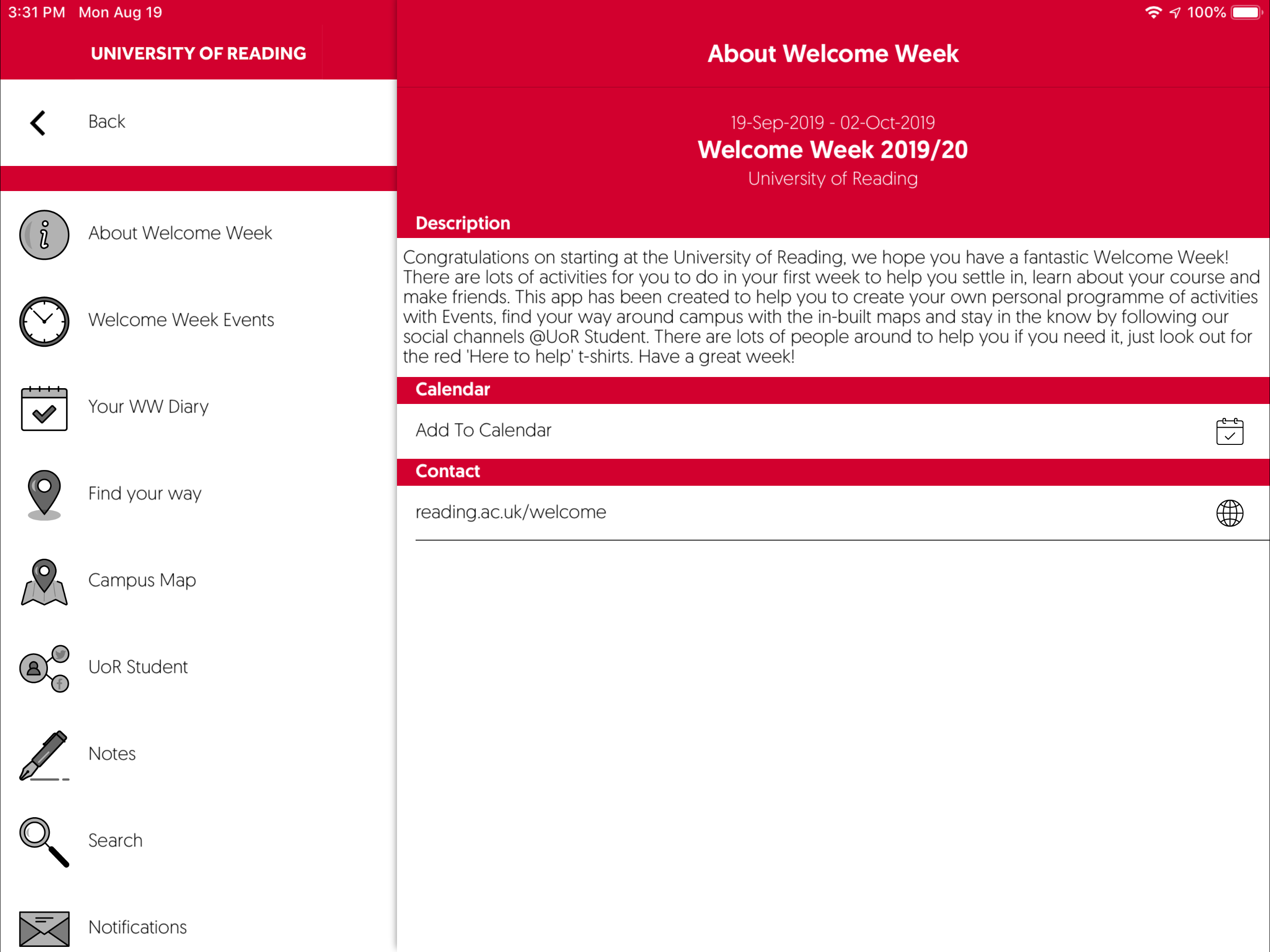 University of Reading Events
