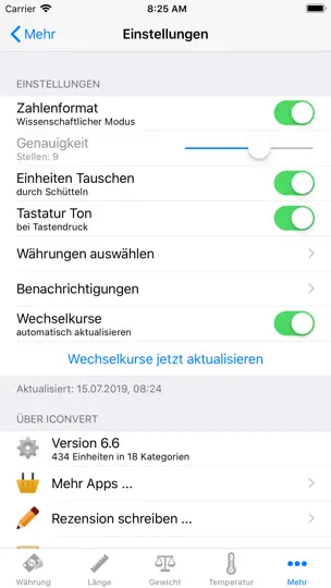 Screenshot von Einheiten & Kurse Umrechnen auf dem iPhone 7