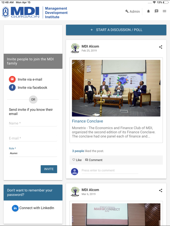 MDI Alumni iPad screenshot