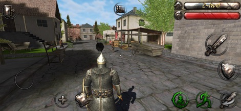 Steel And Flesh 2: New Lands - Una vista en tercera persona permite explorar la vida cotidiana en un pueblo, con sus características calles adoquinadas y una arquitectura medieval que transporta al jugador a la época.