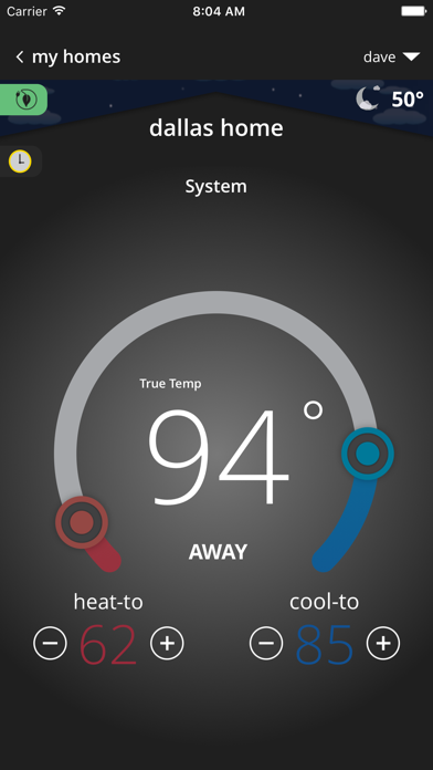 Comfort Sync® Thermostat Screenshot