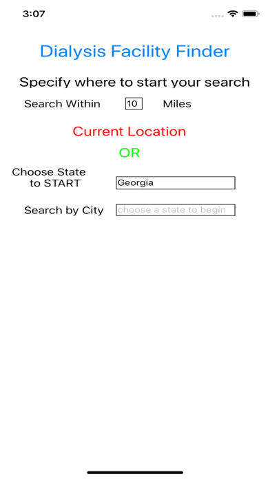 Screenshot 1 of Dialysis Facility Finder App