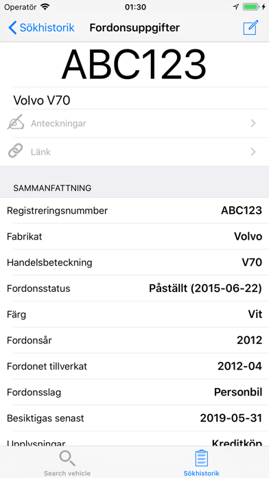 FordonsUpplysningen Screenshot