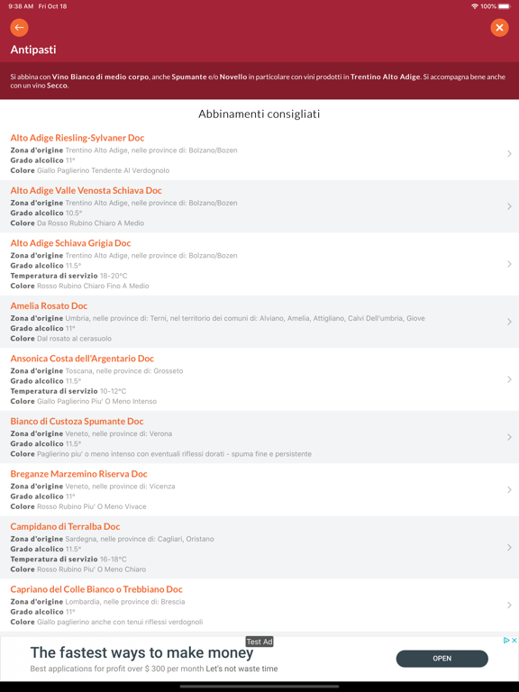 Abbinamento Cibo Vino iPad screenshot