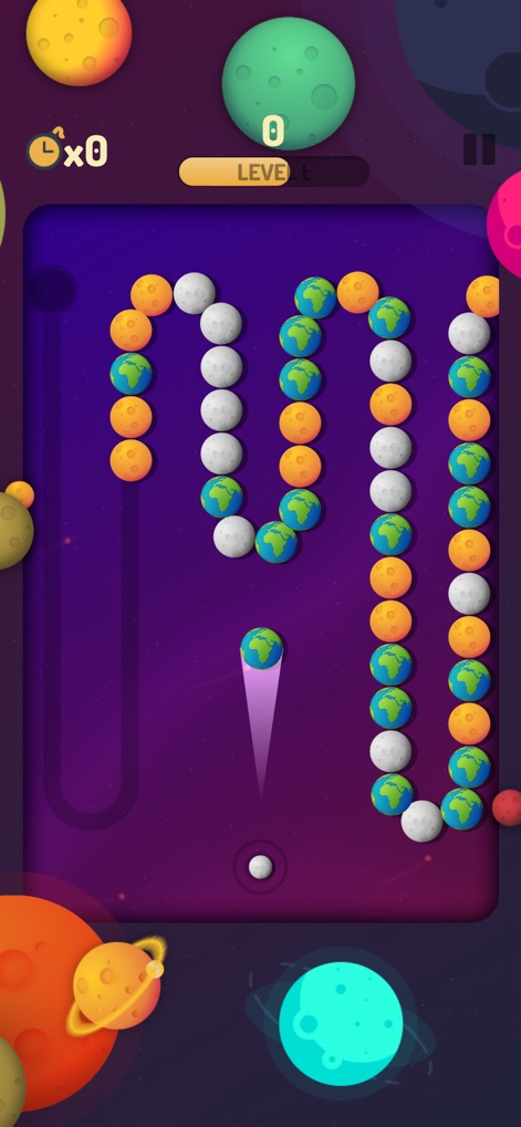 Ball Shoot! - Users can explore diverse environments, exemplified by unique planet-themed ball designs and an expansive cosmic backdrop.