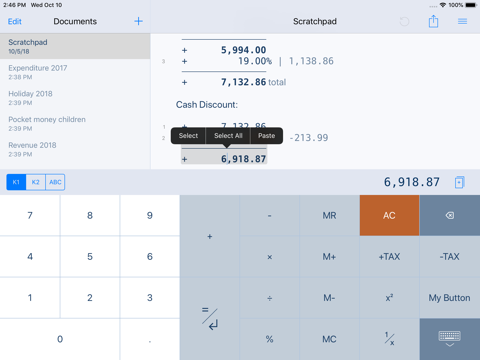 Скриншот из CalcTape Paper Tape Calculator