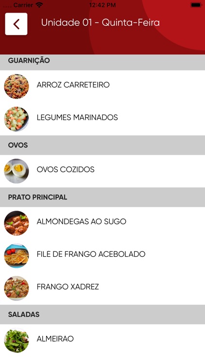 Menu Alimentação