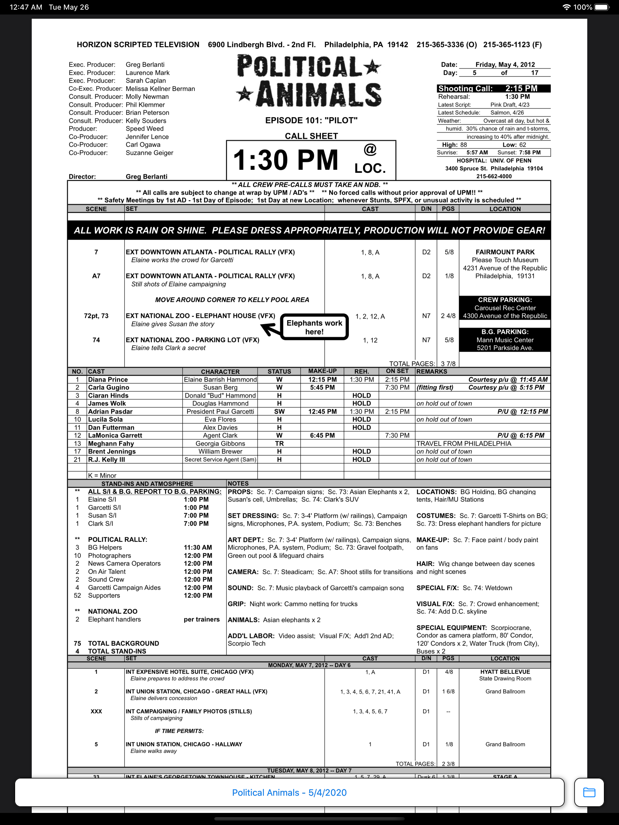 Open Callsheet