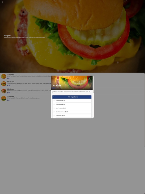 30A Burger | Pickup & Delivery iPad screenshot 4 - Lifestyle app