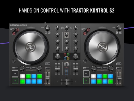 Traktor DJ 2 - L'application offre une intégration parfaite avec des contrôleurs comme le TRAKTOR KONTROL S2, permettant un contrôle tactile via les jog wheels réactifs et les pads multifonctionnels.