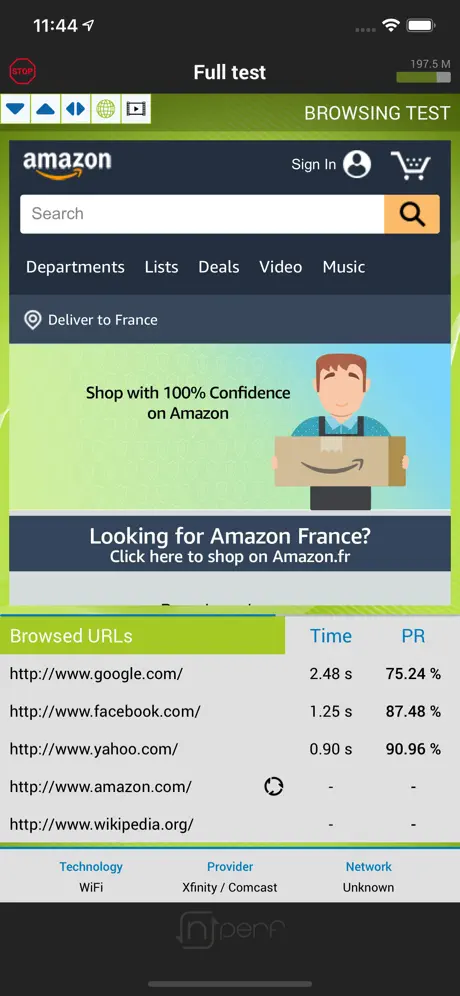 nPerf internet speed test