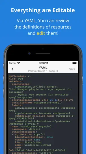 Captura de pantalla de Kuber - Kubernetes Dashboard en iPhone 7