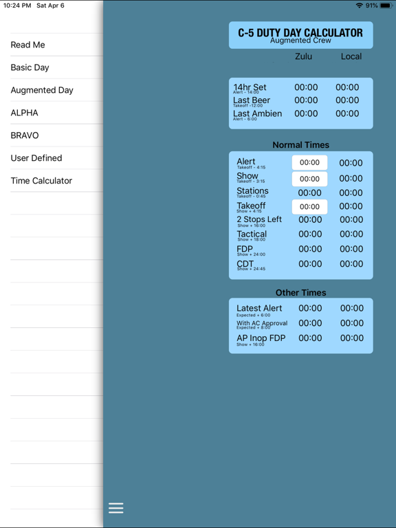 C-5 Duty Day Calc iPad screenshot 3 - Travel app