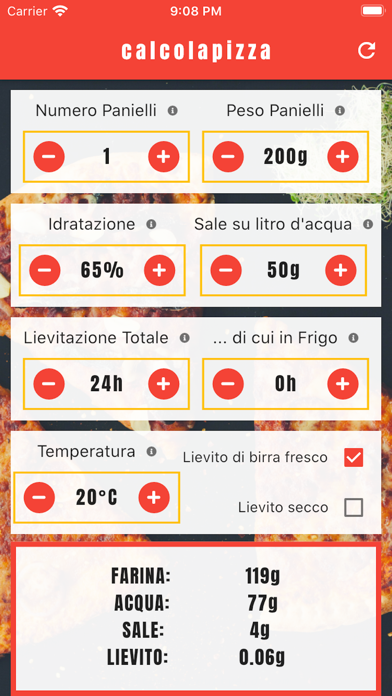calcolapizza Screenshot
