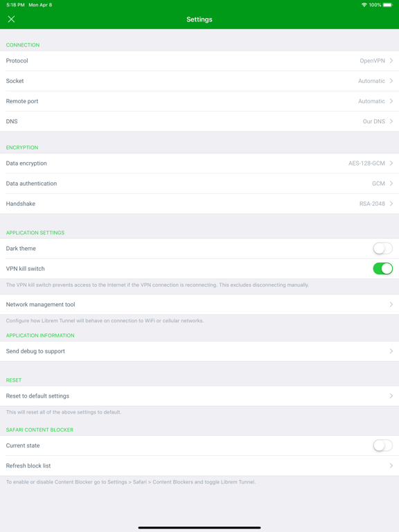 Librem Tunnel iPad screenshot 4 - Utilities app