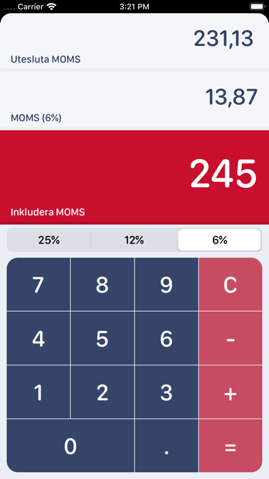 Swedish MOMS Calculator Screenshot