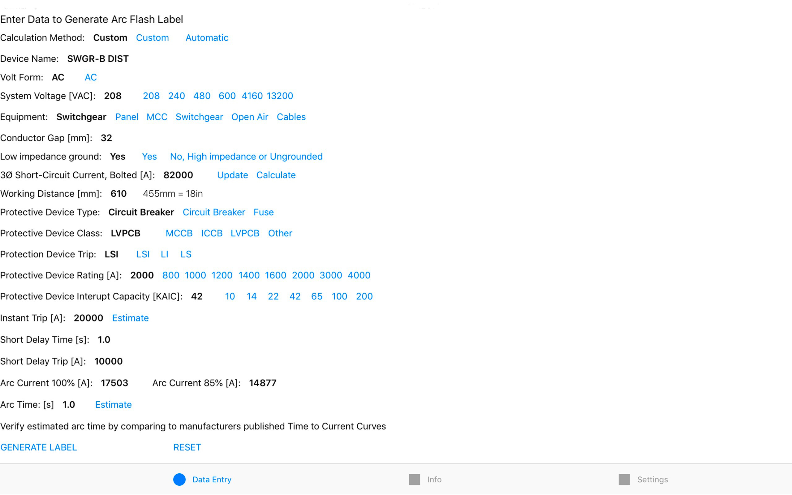 Arc Flash Label Calculator