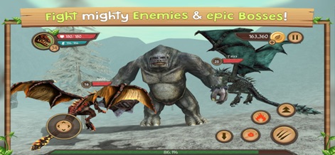 Dragon Sim Online - Engage in thrilling combat against epic boss monsters, such as this colossal ape-like creature, utilizing the accessible on-screen attack controls.